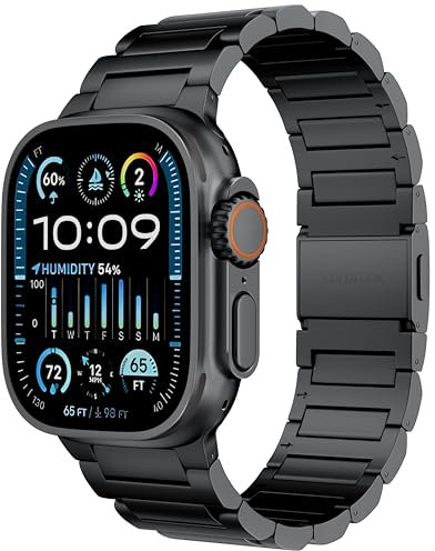 LULULOOK Titan 4 Armband für Apple Watch Ultra 2/Ultra, Magnetisch Titan Schwarz Armband mit Super DLC Beschichtung, 64G Ultraleicht Ersatzarmbänder mit 9mm Kleinere Glieder für iWatch Ultra 49mm