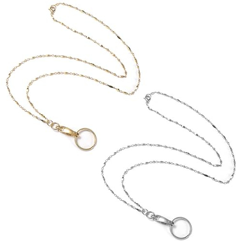 TYFGRT 2 Stück Metall-Lanyard-Kette, Modische Lanyard-Kette, Schlüsselanhänger, Ketten-Lanyard Für Damen, Glänzendes Metall-Lanyard, Geeignet Für Schlüssel, Dokumente, Arbeitsabzeichen