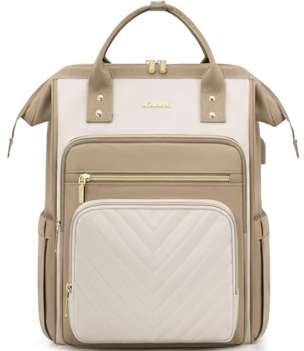 LOVEVOOK Laptop Backpack Womens, 17 inch Laptop Rucksack Bag for Women, Large Ladies Backpacks Waterproof School Bags with USB Port, Fashion Daypacks for Work Travel Teacher Nurse, Khaki Beige