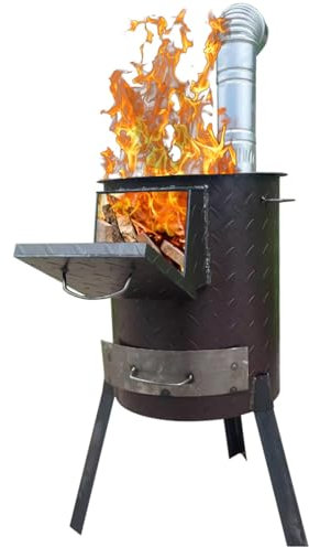 Cuisiniere A Bois Exterieur Poêle À Bois Amovible Rechaud Camping Épais et Robuste avec Cheminée, pour Le Camping, Le Chauffage, la Cuisson, la Chasseb(63cm(24.80in))