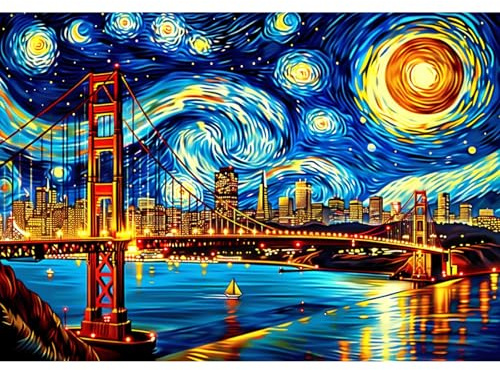 EOBROMD Diamond Painting Sternenhimmel, 5D Diamant Painting Bilder für Erwachsene Golden Gate Bridge, DIY Landschaft Diamant Malerei Set für Wanddekoration 30x40 cm