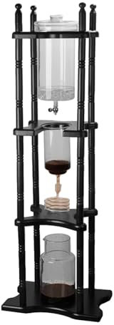 Ice Drip Coffee Maker, 2500ml Cold Brew Drip Coffee Pot, Retro Manual Cold Brew Coffee Makers, Pine Wood & Glass Household Tower Ice Brew Drip Coffee Machine,Brown