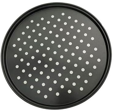 Mounteps Pizzablech, emailliert, rund, gelocht, rostfrei, Pizza & Flammkuchen, Knusperblech, 24,26,28 cm schwarz, hitzebeständig bis 400 °C (M)