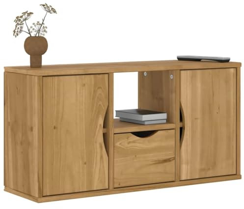 Homgoday Meuble TV avec tiroir ODDA 79 x 24 x 40 cm en bois de pin, meuble TV meuble bas pour TV pour table de salon industriel, support TV salon