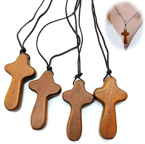 CHENNAN 4 Stück Holz Kreuz Anhänger Charms Kiefer Minikreuz | Kleines Holzkreuz Zum Beten; Handgefertigt Holz Halskette mit Anhänger Kreuz; geeignet zum Basteln und als Taufgeschenk