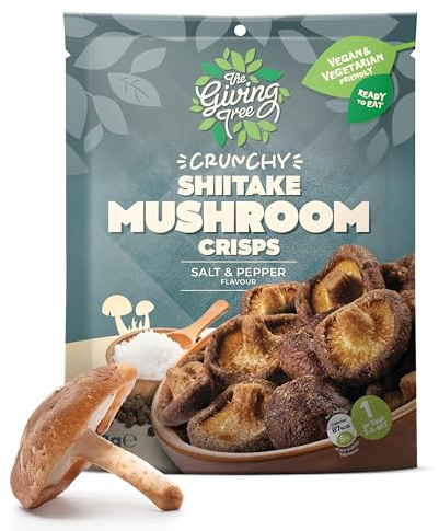The Giving Tree Vacuum Fried Mushroom Veggie Crisps I Vegan, Gluten Free Nutritional Crisps (Pack of 6, Shitake Mushroom Salt & Pepper)