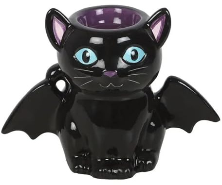 itsisa Ölbrenner Duftlampe Fledermaus Katze, schwarz - Halloween Wachswärmer, Verdunster, Duftlampe, Aromalampe für Duftöl und Duftwachs, Deko