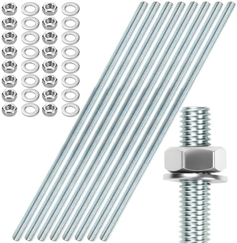 sturiz 8pcs Threaded Rod M10x300mm Bolts and Nuts Threaded Bar Galvanised Steel Threaded Pins for Anchor Bolts Screws with Nuts and Washers