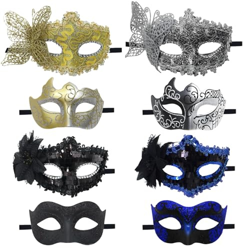 CNYMANY 8 Stk Spitzenmasken für Paare Sexy Augenmaske für Frauen Männer zum Ballfest Venezianische Maskerade Kostüm