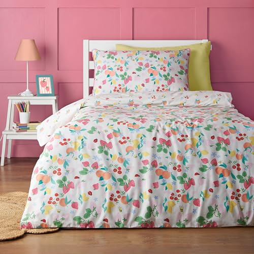 Catherine Lansfield Fruity Friends Wende-Bettwäsche-Set für Doppelbett mit Kissenbezügen, hell