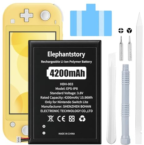 Elephantstory HDH-003 Batterie per Nintendo Switch Lite, 4200 mAh Ricaricabile Batterie di Ricambio ai Polimeri di Litio con Strumenti