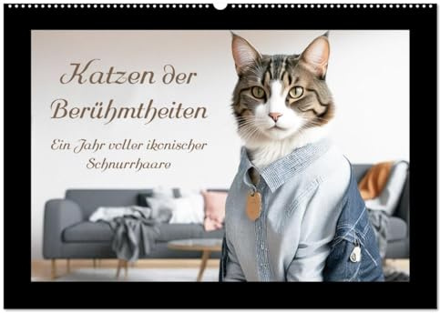 Katzen der Berühmtheiten - Ein Jahr voller ikonischer Schnurrhaare (Wandkalender 2026 DIN A2 quer), CALVENDO Monatskalender: Katzen als Berühmtheiten (CALVENDO Tiere)