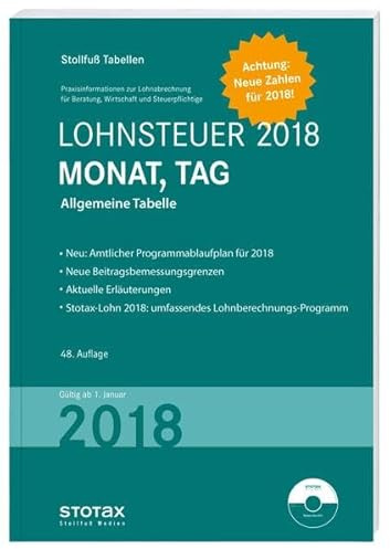 Tabelle, Lohnsteuer 2018 Monat, Tag: mit 8 % + 9 % Kirchensteuer