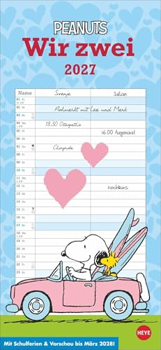 Peanuts Planer Wir zwei 2027: Wandplaner mit 2 Spalten. Kultiger Wandkalender 2027 zum Eintragen. Praktischer Paarkalender mit den bekannten Snoopy-Comics. 16 x 34,7 cm.