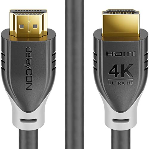 deleyCON Cable HDMI 3,0m 4K@60Hz 2K@165Hz con ARC Ethernet UHD HDR 3D Alta Velocidad 18Gbps para Barra de Sonido Televisión Proyector Ordenador Portátil TV PS4 PS5 Consola PC Monitor - Negro Gris