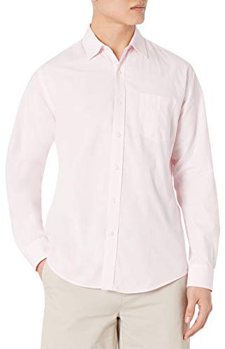 Amazon Essentials Herren Lässiges langärmeliges Popeline-Hemd Normale Passform, Rosa, XS