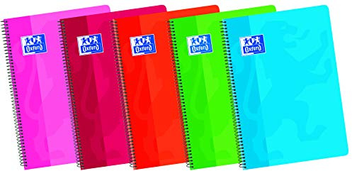 Oxford, Quaderno A5 fogli bianchi, copertina morbida, 80 fogli, confezione da 5 pezzi, colori assortiti