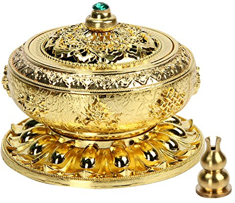 Kitchnexus - Quemador de incienso, aleación de cobre, loto tibetano, con soporte, para incienso en tipo cono y varilla