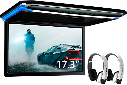 XTRONS 17,3“ Digital TFT FHD 16:9 Bildschirm für Auto Bus unterstützt 1080P Video Auto Overhead Player Auto Monitor mit HDMI Port Automosphäre LED Licht Windows CE für Urlaub (CM173HD+DWH006x2)
