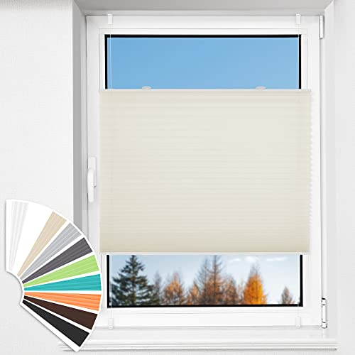 HOMEDEMO Plissee Klemmfix ohne Bohren Jalousien, Beige, 90x130cm(BxH), Plisseerollo Fensterrollo mit Klemmträger, Faltrollo Klemmrollo Sicht-und Sonnenschutz Rollos für Fenster & Tür