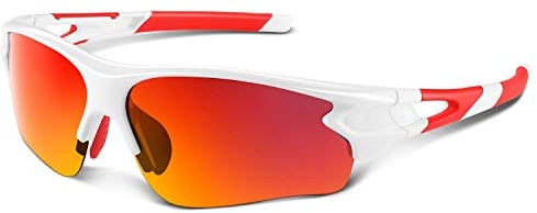 BEACOOL Polarized Sports Sunglasses for Men Women Youth Baseball Cycling Fishing Running TAC Glasses (White Red)