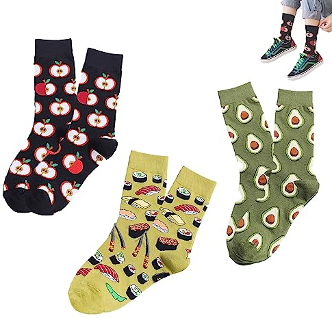 CAILI 3 Paar Funny Socks,Socken für Damen,Socken Fruechte Damen,Fun Gemusterte Muster Socken,Mehrfarbig,Klassisch als Sushi
