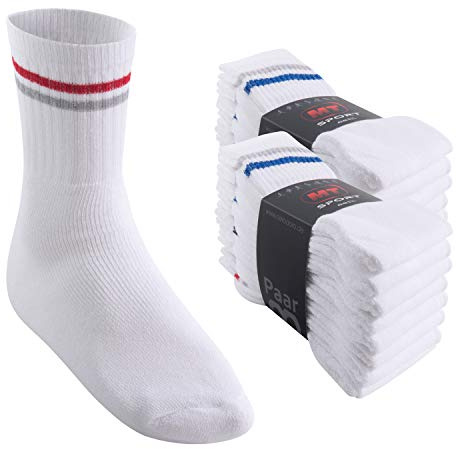 MT Damen und Herren Sport- und Freizeitsocken (16 Paar) Tennissocken - Weiss-Colourstripe 43-46