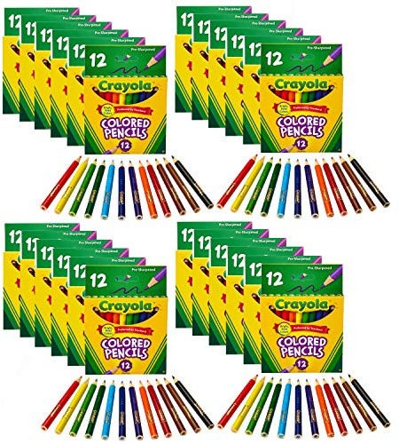 Crayola Short Barrel Colored Woodcase Pencils, 3.3 mm, 12 Assorted Colors/Set / 24 Pack