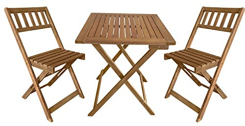 Ensemble de bistro 3 pièces en bois d'acacia pliant, table et chaises avec 2 chaises et une table carrée pour piscine, plage, jardin, balcon, porche, terrasse Meubles en bois huilé naturel