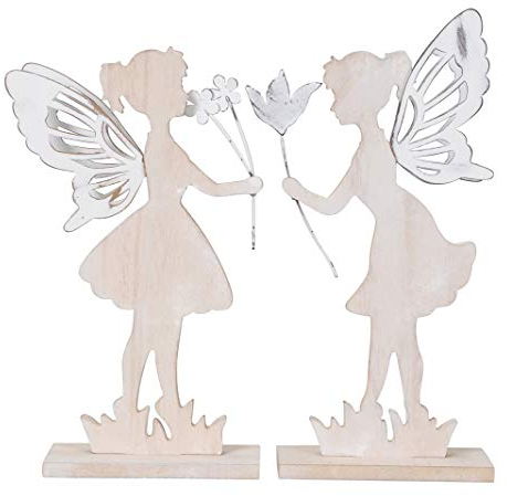 Dio dekorative ausgefallene Deko-Figur Elfe Holz und Metall Shabby weiß Preis für 2 Stück