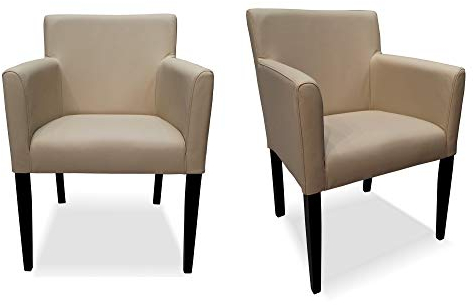 Quattro Meble Breite Echtleder Esszimmerstühle Beige Leder & Massivholz Stühle Kross Arm Lederstühle Sessel mit Armlehnen Echt Leder Esszimmer Stuhl