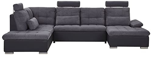 Schlafsofa U-förmig Polyesterbezug mit Kunstleder dunkelgrau/schwarz Halden