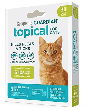 Sergeant's Guardian Flea & Tick Squeeze On Topical Cats 6lbs and Over., 3 Count