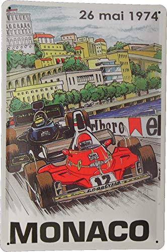 Tin Sign Blechschild 20x30 Monaco 1974 Formel Rennen im Retro Nostalgie Comic Design Auto Motorsport Werbung F1 Rennsport Grand Prix