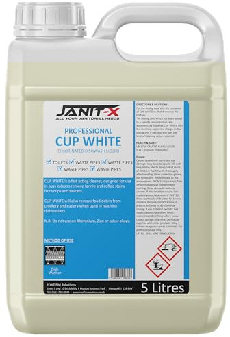Janit-X Pro-Formula Cup White Cleaning Chlorinated Dishwasher Liquid 5 Litre (1 Tub)