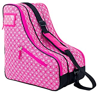 Thorza Roller Skate Tasche für Mädchen, rosa, zur Aufbewahrung von Inline-, Quad- oder Schlittschuhen, 3 Reißverschlusstaschen mit kleinem Staufach für Skating Zubehör, Tragegriff und Schultergurt