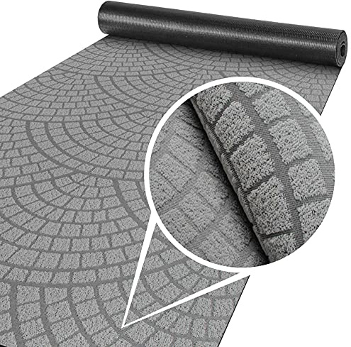 ANRO Teppich Läufer Küchenläufer Küchenteppich Läufer Flur Teppich Velours rutschfest waschbar für Flur, Schlafzimmer, Wohnzimmer, Küche Davis Grau 67 x 200cm