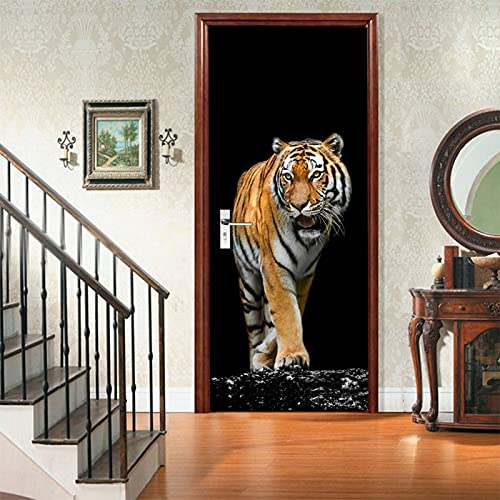 A.Monamour Türtapete Selbstklebend Türfolie Türposter 3D Tiger Auf Schwarzem Hintergrund Vinyl Folie Türdeko Tapete Wandbild Türaufkleber Türtattoo 85 x 200 cm