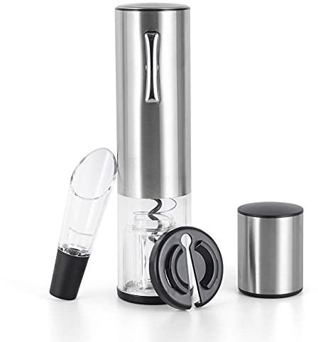 CIRCLE JOY 4-in-1 Rechargeable Electric Wine Bottle Opener Kit with Automatic Corkscrew, Foil Cutter, Wine Pourer and Stopper, Silver