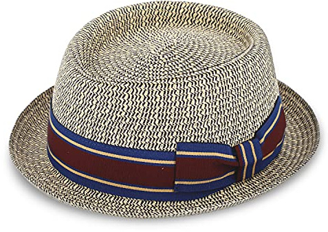 fiebig Wallku Pork Pie Papierhut mit farbigem Ripsband | Sonnenhut aus 100% Papier | Melange Porkpie in vielen Größen