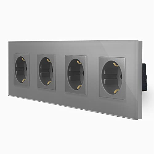 Glas Steckdose Schuko 4 Fach Mehrfachsteckdose Kombisteckdose in Grau von Luxus-Time