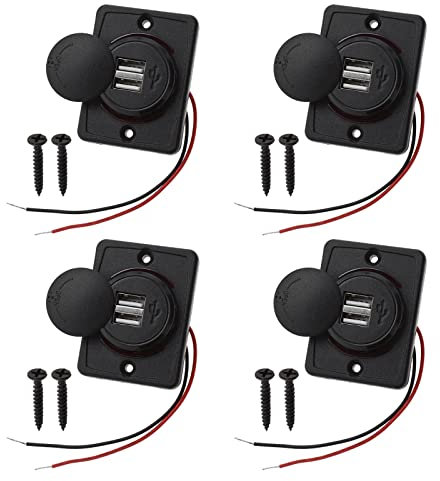 Be In Your Mind 4pcs 3.1A Double Prise USB de Voiture Auto Câble Rouge Chargeur Socket 2 Adaptateur Port 12V-24V Charge Panneau de Chargement Connecteur