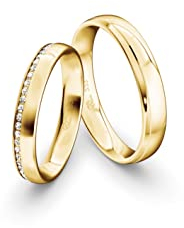 JC Trauringe Gold 333 Gold Paarpreis Poliert I Partnerringe Gelbgold mit Gravur in edler Schatulle I 2 Hochzeitsringe Herrenring ohne & Damenring mit Zirkoniasteine I ICT46