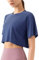 Hanyomo Women's Fitness Workout Crop Tops Short Sleeve Yoga T-Shirts Athletic Running Sports Shirts Navy Blue L