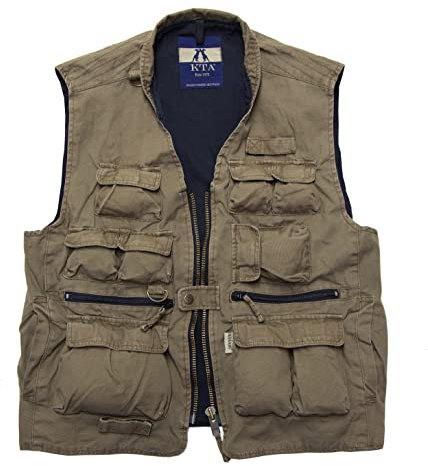 KAKADU Robuste Freizeit Outdoor-Weste aus Canvas mit vielen Taschen für Damen und Herren bis 5XL (64-66) Multifunktional D-Ring, Reißverschluss-Taschen