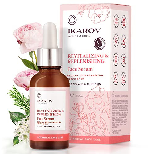 Ikarov Siero viso rivitalizzante e rimpolpante | Naturale con Rosa Damascena Bulgara | Siero antietà all'olio di rosa per pelli secche e mature, per attenuare le rughe e le rughette | 30 ML