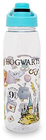 Silver Buffalo Harry Potter Hogwarts Destination Plastic Water Bottle With Twist Spout | 28-Ounce Travel Tumbler | Wizarding World Collectibles