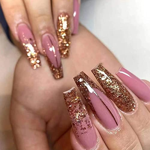 Bufenia Lot de 24 faux ongles longs en forme de ballerine française à coller sur les ongles avec strass et motifs papillon pour femmes et filles (F)