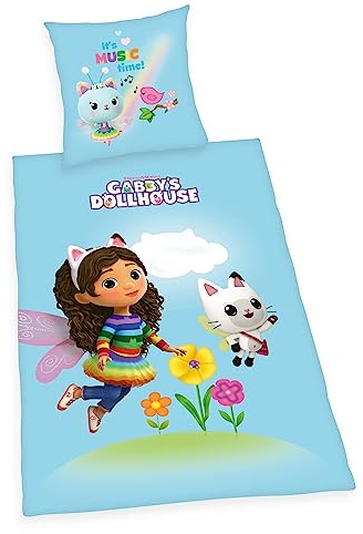 Herding Bettwäsche-Set Gabby's Dollhouse, Kopfkissenbezug 70 x 90 cm, Bettbezug 140 x 200 cm, Mit leichtläufigem Reißverschluss, Baumwolle