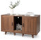 COSTWAY Cat Litter Box Enclosure, Wooden Kitty Hidden Washroom Toilet with Scratching Board, 2 Cabinets and Detachable Legs, Indoor Cats House TV Stand End Table